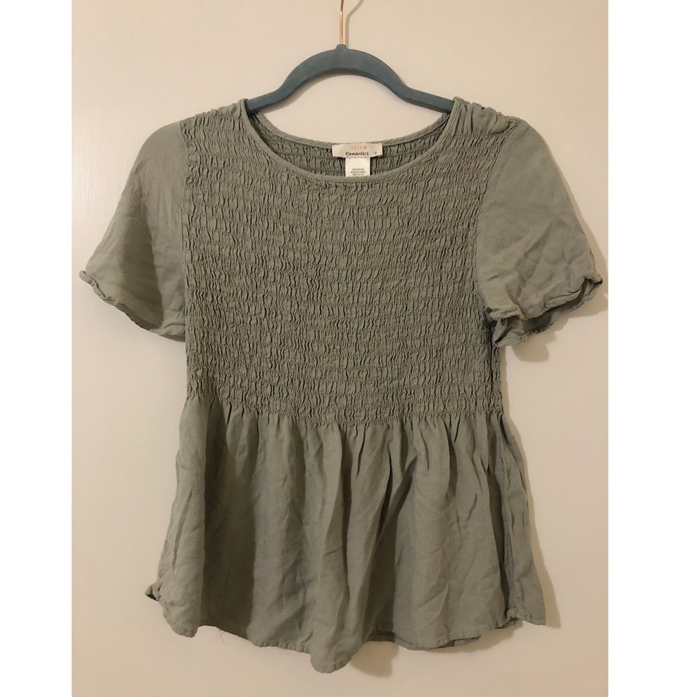 Light Olive Green - Urban Romantics - Smocked Peplum Top